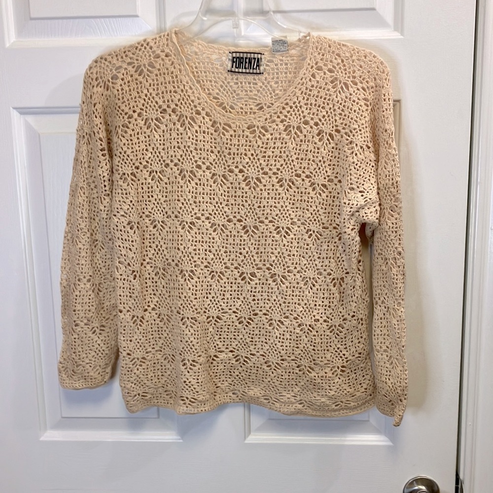 Forenza Cream Crochet Knit Tunic Top